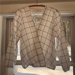 Elegant White and Black Checkered Blouse